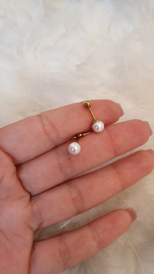 Aretes broquel perla blanca